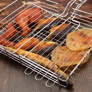 Stainless Steel Vegetable BBQ Grilling Basket With Handle