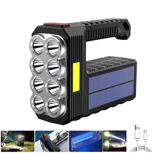 Torcia a luce forte 8 luci a LED sorgente flashlamp con luce laterale COB torcia portatile lanterna ricaricabile usb/solare