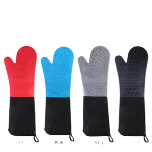Gants de cuisson en silicone résistants à la chaleur de 50 cm avec doublure en coton épais pour la cuisine, la cuisson au micro-ondes et la découpe de viande - Product Image 3