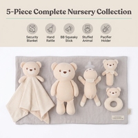 Ensemble cadeau bébé en peluche douce 5 pièces, essentiels pour la crèche, comprenant une couverture de sécurité, une hochette, une bâtonnette sonore, un jouet animal et un porte-sucette, OEM