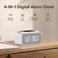Jam Alarm kayu, Speaker Radio nirkabel stasiun pengisian daya jam meja Digital untuk kamar tidur meja samping tempat tidur