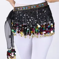 Jupe japonaise plissée en polyester pour femme, style bohème, avec franges, sequins et pompons, pour danse du ventre, écharpe de hanche, fête rave