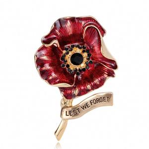 エナメルレッドポピーブローチピンメッキゴールドシルバーフラワージュエリー英国記念日 - Product Image 3