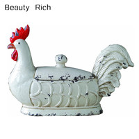Coq en céramique Maison En Grès Coq Conteneur avec Couvercle