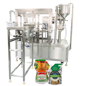 Máquina de llenado, sellado y etiquetado de cuatro cabezales, totalmente automática, tipo boquilla, para pastas envasadas en bolsas de plástico, fácil de operar, características clave y - Product Image 1