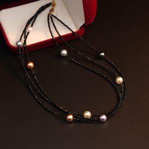 Collier à plusieurs rangs en perles pour femmes, imitation perle, chaîne noire, bijoux de mode, style élégant pour un usage quotidien - Product Image 2