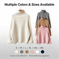 Pull en maille épaisse à col roulé pour femme, manches raglan, côte verticale, coupe oversize, personnalisable OEM ODM