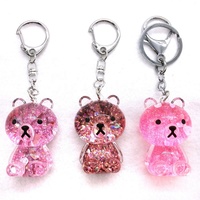 Porte-clés en résine liquide en forme d'ours, logo personnalisé, porte-clés liquide mignon, porte-clés design, porte-clés en acrylique avec paillettes pour filles