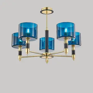 Antique Kitchen Island Blue Edison Bulb Hanging Hand Blown Tinted Glass Globe Brass Frame Chandelier Light