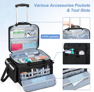 Sac médical <span class=keywords><strong>à</strong></span> roulettes avec chariot amovible, sac <span class=keywords><strong>de</strong></span> transport pour infirmière avec séparateurs amovibles, bandoulière réglable pour médecins - Product Image 2