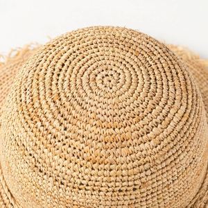 New Summer Fisherman Hat Crochet Raffia Grass <b>Small</b> Rough Straw Beach Hat with Bow String - Product Image 5