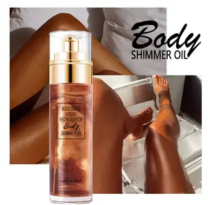 Private Label Glitter Body Glow Make Up Organisch Roségoud Bruiningsolie Goud Glinstert Body Shimmer Olielotion