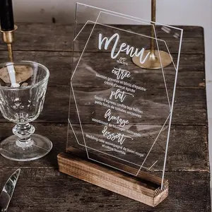 Tamaño y forma personalizados A4 A5 restaurante menú titular soporte de exhibición acrílico en blanco Decoración de mesa signo