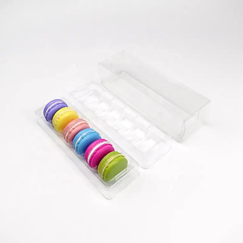 Benutzer definierte 6 Stück Macaron transparente Kunststoff-Blister schale mit äußerer durchsichtiger Kunststoff verpackung