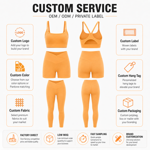 Conjunto Deportivo de 3 Piezas para Mujer, Top Deportivo con Cintura en V, Pantalones Cortos, Leggings, Espalda Descubierta, Conjunto de Yoga, Logotipo Personalizado, Fabricante OEM, Venta al Por Mayor - Product Image 2