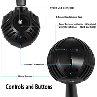 Microphone USB filaire pour ordinateur, à condensateur, anti-bruit, design léger, lumières LED, pour enregistrement vidéo et gaming, cardioïde