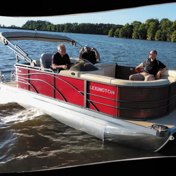 Barco flutuador duplo recreativo padrão dos eua, barco de alumínio personalizado com móveis