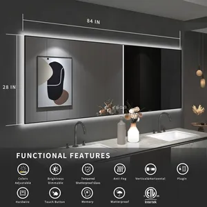 Factory Hotel Large Rectangle Touch Screen Backlit Backlit Lighted LED Bathroom Mirror Waterproof Lighted Bathroom Wall Mirror