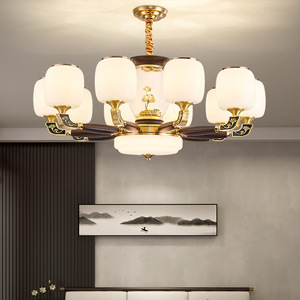 Nueva lámpara de araña de cobre de estilo chino, con múltiples cabezales LED, para sala de estar, dormitorio, comedor, forma redonda, base para bombilla E27 - Product Image 1