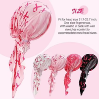 En gros, Bandeau turban en polyester imprimé géométrique rose avec longue queue, élastique, doux et extensible pour femmes