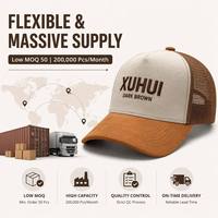 Gorra Trucker Premium con Visera de Gamuza, Bordado 3D en Relieve, Frente Beige, Parte Trasera de Malla Marrón, Logotipo Personalizado, Cierre a Presión, Fabricante OEM