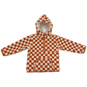 Personalizado niño niña invierno tablero de ajedrez con capucha Sherpa cálido abrigo <span class=keywords><strong>media</strong></span> cremallera bolsillo frontal chaqueta gruesa - Product Image 3