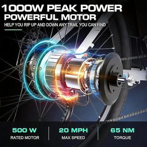 Vélo de montagne électrique Peak 750W, 26 pouces, vélo électrique pour adultes, 20 MPH, vélo de banlieue électrique avec batterie 48V, jusqu'à 50 miles d'autonomie - Product Image 5