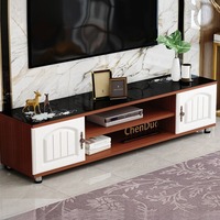 Meubles de salon de style européen pour espaces compacts Tables basses modernes minimalistes Meubles TV Bois d'ingénierie Verre trempé