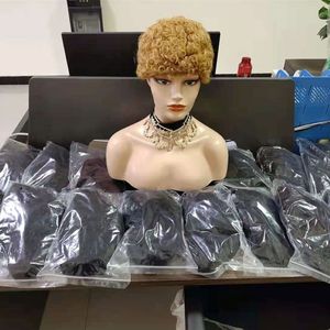 Perruque courte bouclée Pixie en <span class=keywords><strong>cheveux</strong></span> brésiliens Remy, entièrement fabriquée à la machine, avec <span class=keywords><strong>cheveux</strong></span> de bébé, base sans dentelle, pour femmes - Product Image 6