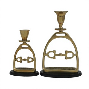 <b>Brass</b> Antique <b>Candlestick</b> Stand Wedding Parties Table Decoration Gold Horse Stirrup Bit Design Decorative Candle Holder Gift Set - Product Image 1