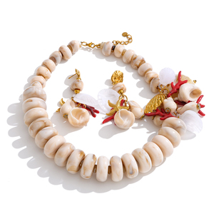 <span class=keywords><strong>ชุด</strong></span>เครื่องประดับ JINYOU 5905 แฟชั่นทำมือ สร้อยคอประดับลูกปัดเรซิ่นสีขาวขนาดใหญ่ ต่างหูห้อยรูปปลาดาวสแตนเลส - Product Image 1