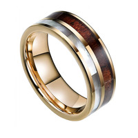 Nouvelle Bague Homme Tendance 2026 en Acier Inoxydable Plaqué Or 18 carats avec Incrustation Turquoise et Grain de Bois – Bijoux pour Homme