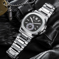Reloj de Cuarzo para Hombre, de Acero Inoxidable, Deportivo, Casual, Resistente al Agua 30M, Esfera Octogonal con Indicador de Agua, Cristal Mineral, 40mm