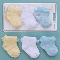 Chaussettes en dentelle pour bébé fille nouveau-né, 100% coton, respirantes, décontractées, à col ras du cou, tricotées, pour boîte cadeau