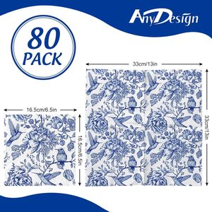 80 шт. современных одноразовых двухслойных бумажных салфеток 13x13 дюймов с дизайном «Синие птицы», для обеда, ужина, свадьбы, подложки под руки - Product Image 2