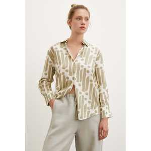 Chemise moderne à motifs en modal pour femme, kaki, décontractée, boutonnée, en tissu popeline, style quotidien - Product Image 3