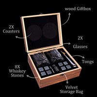 Juego de regalo de whisky de piedra de whisky natural, rocas de cubitos de hielo reutilizables, piedras frías con pinzas, caja de madera, juego de regalo de piedras de whisky