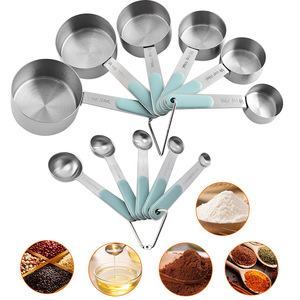 Ensemble de 11 ustensiles de cuisson en acier inoxydable, tasses et cuillères doseuses avec trou de suspension pour un rangement compact en cuisine - Product Image 3