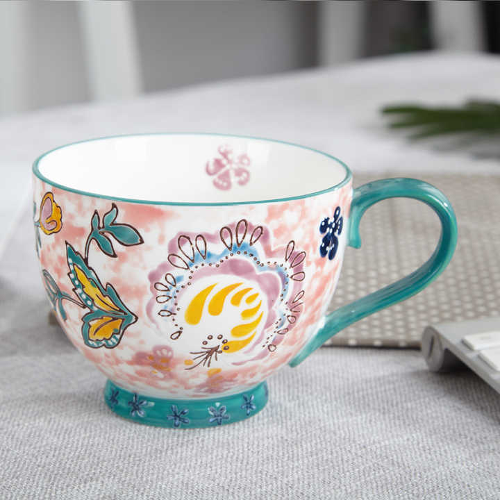 Factory in Stock Flower butterfly Handmade Ceramic Cups Handpainted Breakfast Milk Dessert Mug Teacup Porcelain Mugs