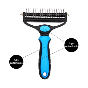 Fabricant professionnel de brosses de toilettage pour animaux de compagnie, chat et chien, 2 en 1, démêlage et élimination des poils morts, râteau à dents en acier, brosse de toilettage - Product Image 2