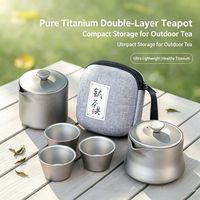 Ensemble de théière de voyage en titane pur avec filtre intégré, tasses empilables avec sac de transport en tissu, kit de thé portable pour le camping en plein air
