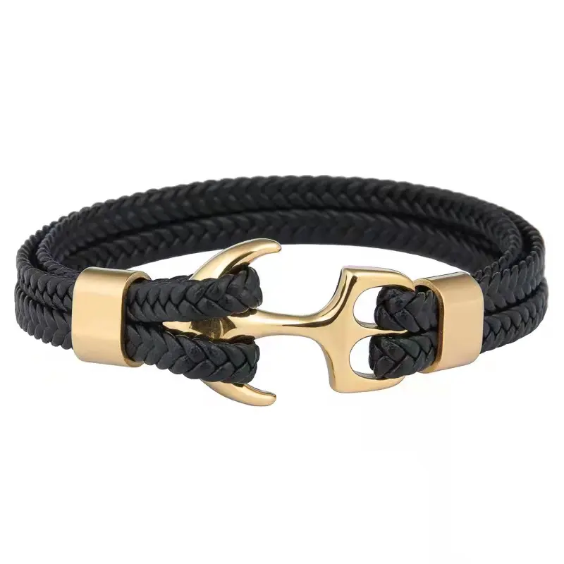 Anchor Bracelets Men Charm Rope Chain Paracord Bracelet Male Women Wrap Metal Sport Hook Genuine Men Leather Bracelet