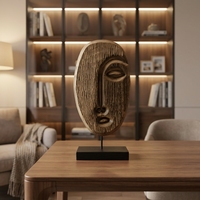 Masque tribal africain en bois sculpté à la main, ornement de table, statue ethnique vintage, décoration de bureau pour la maison, le bar, cadeau d'anniversaire