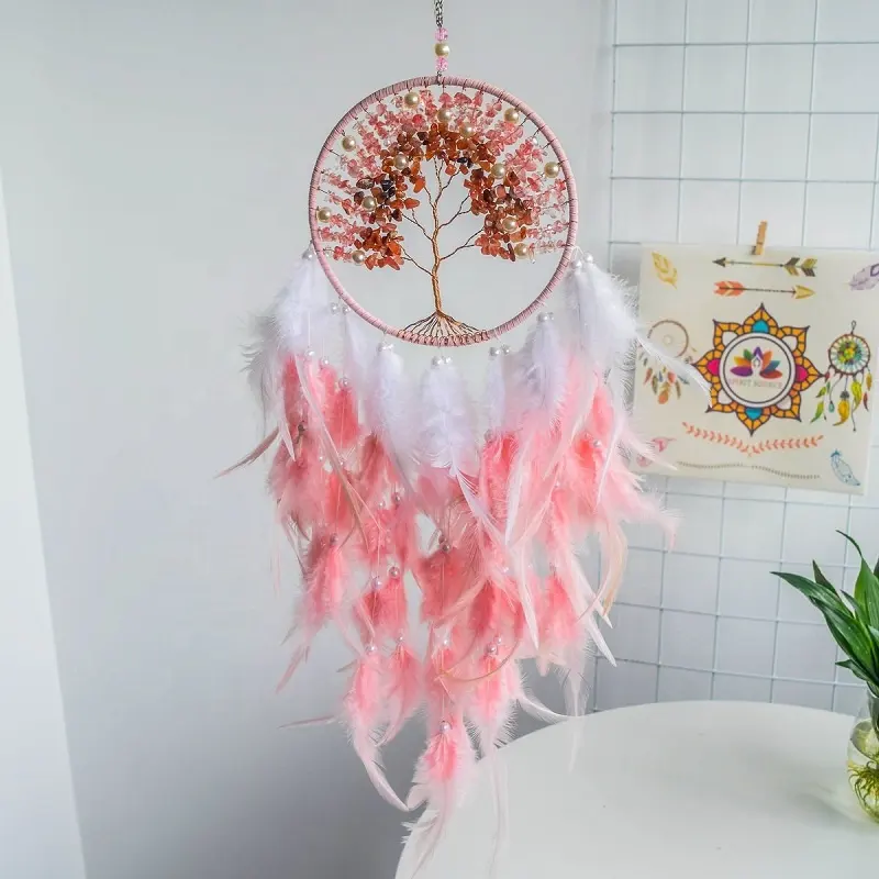 Dropshipping Handmade Treo Hoa Hồng Thạch Anh Tím Pha Lê Dreamcatcher Cây Của Cuộc Sống Đá Quý Dream Catcher