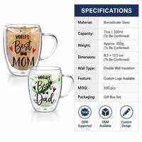 Cadeau d'anniversaire pour maman, papa, logo personnalisé, tasse en verre borosilicate à double paroi, fabrication artisanale, ensemble de tasses