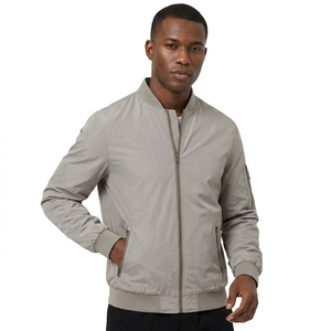 <b>Light</b> Gray Bomber <b>Jacket</b> Full Sleeve Zipper Closure Stand Collar Polyester Woven Windproof Autumn Regular Fit Silk Finished - Product Image 1