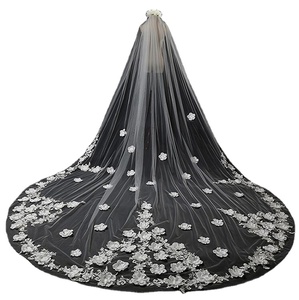 3 metri di lunghezza fiori 3D testa da <span class=keywords><strong>sposa</strong></span> morbida con pettine <span class=keywords><strong>velo</strong></span> di pizzo a uno strato <span class=keywords><strong>accessori</strong></span> da <span class=keywords><strong>sposa</strong></span> da <span class=keywords><strong>sposa</strong></span> di colore bianco - Product Image 1