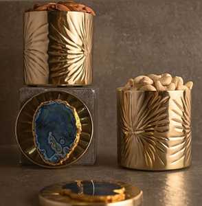 Buy Luxury Gold Metal Snack Jar Set Decorative <b>Storage</b> <b>Containers</b> for Dry Fruits Candy and Home Decor Uses - Product Image 3