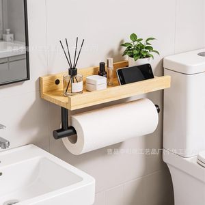 Nouveau porte-mouchoirs mural en bois transfrontalier, étagère de rangement double couche, étagère de rangement intégrée pour cuisine, fixation murale - Product Image 2