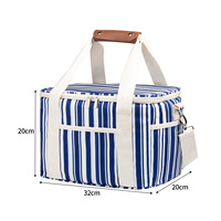 Sac pliable portable thermique de grande capacité en tissu Oxford imperméable imprimé à rayures, pour la plage, le camping en plein air